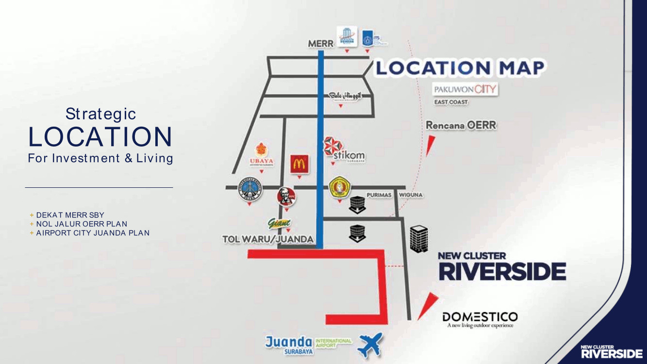 Jual Rumah Sidoarjo Riverside Residence Lokasi Riverside DEKAT MERR SBY, NOL JALUR OERR PLAN, AIRPORT CITY JUANDA PLAN, Selangkah dari MERR Surabaya Kota